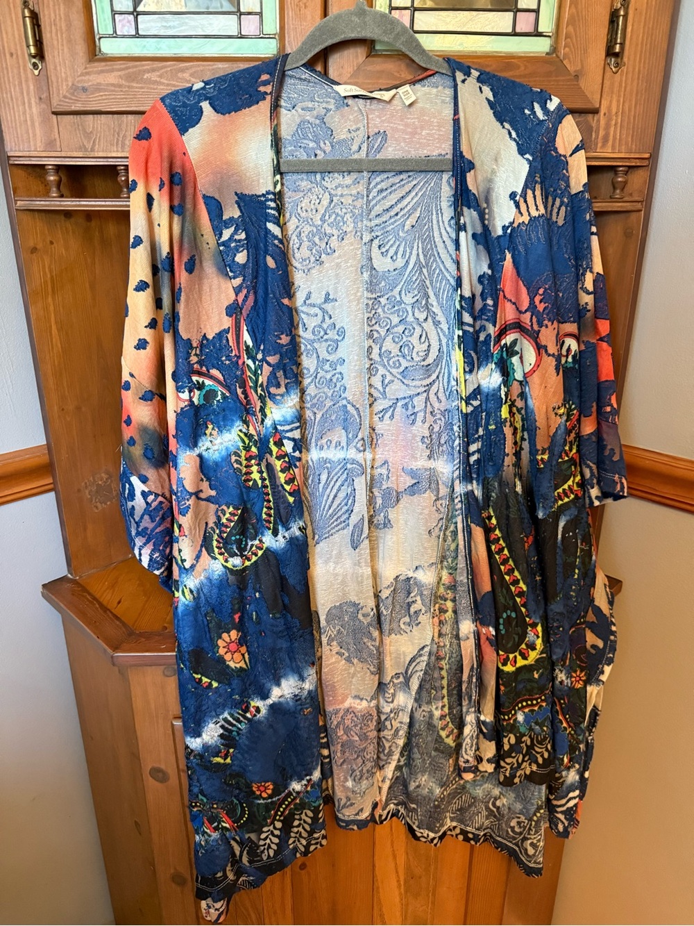 Soft Surroundings Devoré Landscape Paisley Kimono Duster Open Front One Size